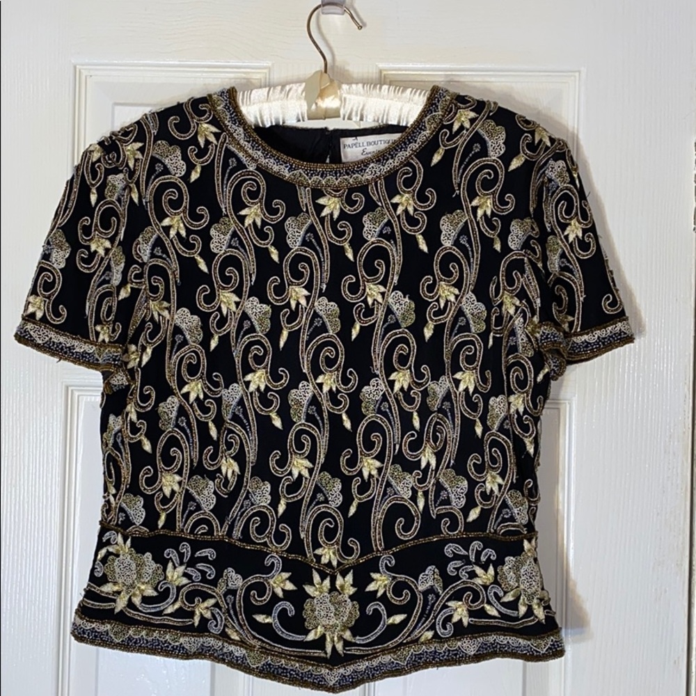 Vintage Papell Heavily Beaded Silk Evening Shirt Size Large